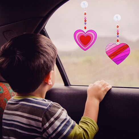 Winlyn 24 Sets Heart Suncatchers Ornaments Decorations DIY Window Paint Art Stickers Craft Kits Heart Sun Catchers for Kids Valentine's Day Classroom Activities Art Project Party Favors Gift Exchange in Saudi Arabia