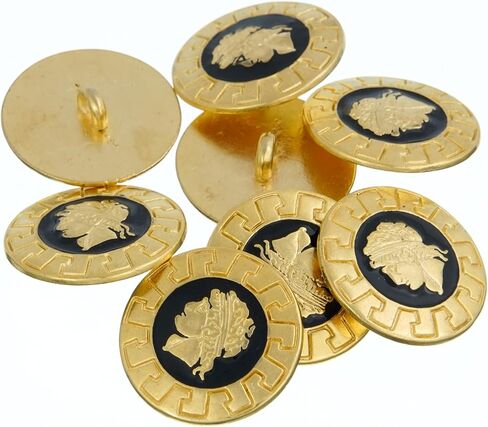 Mibo 8pcs Zinc Die Cast Shank Button - Roman Emperor Cameo Design - 32L(20mm) - Gold with Black Enamel Center, Matte Gold / Black 32L, 13/16'' (20mm) / 32L (MIB_EX_K3888_GLD_32L_8PC) in Saudi Arabia