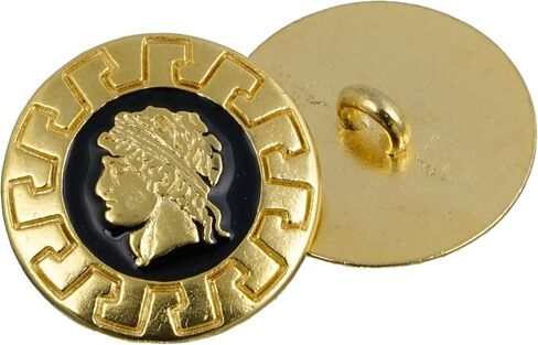 Mibo 8pcs Zinc Die Cast Shank Button - Roman Emperor Cameo Design - 32L(20mm) - Gold with Black Enamel Center, Matte Gold / Black 32L, 13/16'' (20mm) / 32L (MIB_EX_K3888_GLD_32L_8PC) in Saudi Arabia