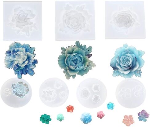 ملوكيها 7 قطع من قوالب صب الراتنج على شكل زهرة من السيليكون، ادوات صنع المجوهرات، قوالب صب لمشروع سلسلة المفاتيح والحرف اليدوية in Kuwait