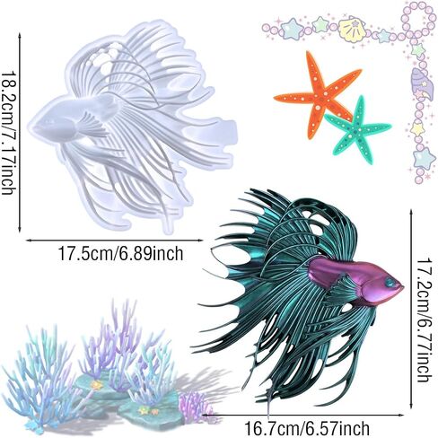 Voyyphixa Epoxy Resin Moulds Fish 3D Animals Silicone Mould Casting Moulds Silicone Moulds Epoxy Resin Lionfish Fighting Fish Resin Mould Resin Casting Moulds for Decoration DIY Crafts Wall Decoration in Saudi Arabia