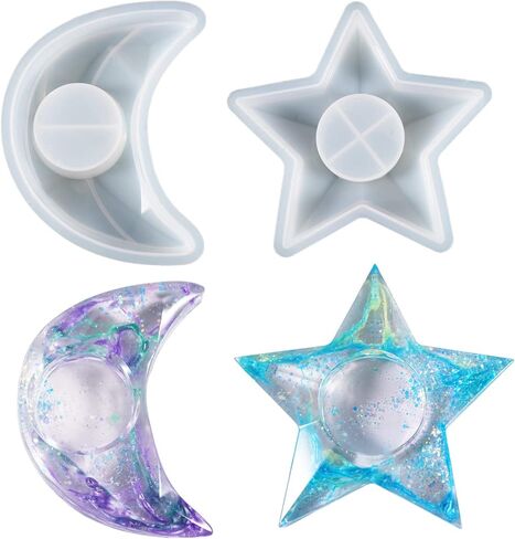 قوالب راتنج لوكسوين، قوالب شموع على شكل قمر ونجوم شموع شمعية من الإيبوكسي الراتنج لصب الراتنج، قوالب سيليكون الشموع لتزيين الطاولة المنزلية in Kuwait