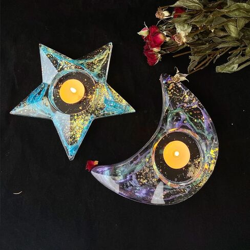 قوالب راتنج لوكسوين، قوالب شموع على شكل قمر ونجوم شموع شمعية من الإيبوكسي الراتنج لصب الراتنج، قوالب سيليكون الشموع لتزيين الطاولة المنزلية in Kuwait