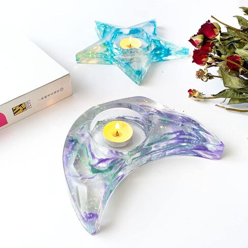 قوالب راتنج لوكسوين، قوالب شموع على شكل قمر ونجوم شموع شمعية من الإيبوكسي الراتنج لصب الراتنج، قوالب سيليكون الشموع لتزيين الطاولة المنزلية in Kuwait