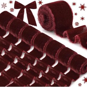 24 Yards Christmas Velvet Wrapping Ribbon, 8 Roll Silk Frayed Handmade Velvet Ribbon for Wedding Bouquet Invitation Christmas Wreaths Decor Gift Wrapping Cards DIY (Black,2 Inch) in Kuwait