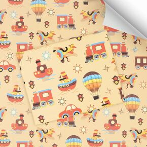 Geluode Birthday Wrapping Paper for Boys Men Kids, Cartoon Car Boat Train Hot Air Balloon Plane Transport Brown Wrapping Paper 4 Sheets 20x28 Inches Per Sheet in Saudi Arabia