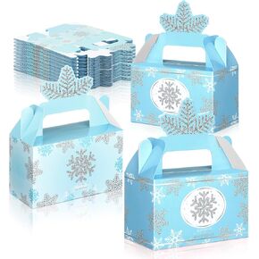 12 Pcs Wonderland Party Favor Box Winter Gable Boxes Snowflake Treat Boxes Birthday Box Paper Goodie Boxes Gift Box for Wonderland Birthday Winter Holidays Baby Shower Weddings Decorations (Blue) in Kuwait