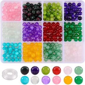 WEWAYSMILE 480 Pcs 6mm Assorted Color Natural Jade Beads DIY Jewelry Making Kit with Flat Elastic Thread for Bracelets Earrings Necklaces Rings Jewelry Making in Saudi Arabia