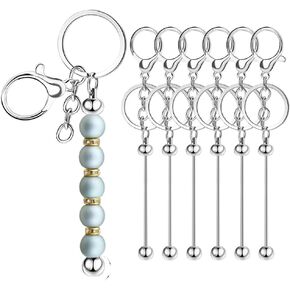6Pcs Beadable Keychain Bars Blanks Bead Keychain Bar Metal Beaded Keychains for Beads DIY Crafts Gift