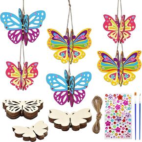 20Pieces 3D Butterfly Unfinished Wooden Slices with Paintbrush Stickers Butterfly Shaped Blank Wood Cutouts Butterfly Paint Crafts for DIY Painting Wind Chimes Tags Wedding Home Birthday Decorations in Saudi Arabia