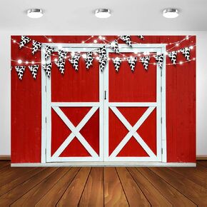 Avezano Farm Party Decorations Farm Barn Door Backdrop Farm Animals Theme Birthday Party Banner Rustic Farm Photography Props Photo Background Baby Shower Party Supplies (Red, 7x5ft)