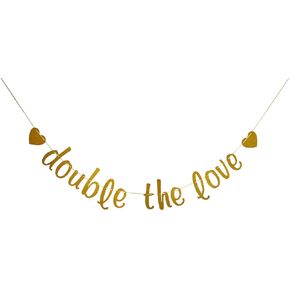 Double The Love Banner for Twins Baby Shower, Gender Reveal Bunting, It's Twins Party Decorations Gold Glitter in Kuwait