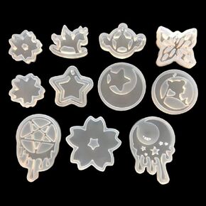 11 Pieces Assorted Resin Molds Silicone Trays Set Butterfly Cherry Blossom Wooden Horse Star Moon Jewelry Casting for Craft DIY Making in Kuwait
