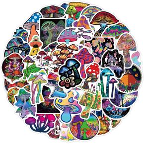 Cartoon Magic Mushroom Stickers 50 Pcs Trendy Style Stickers Laptop Stickers Pack Cool Sticker for Pad MacBook Car Snowboard Bicycle Luggage Water Cup Mobile Phone Decal (B)