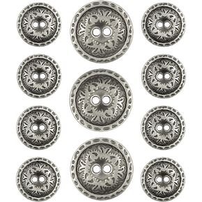Bezelry Flower Engraving Metal Hole Buttons. Blazer Button Set. 3 Pcs of 23mm, 8 Pcs of 15mm (Gray Silver)