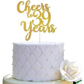 غلاف كعكة Cheers to 39 Years - زينة حفلات عيد الميلاد/الذكرى السنوية التاسعة والثلاثين - لمعان ذهبي مزدوج الوجه