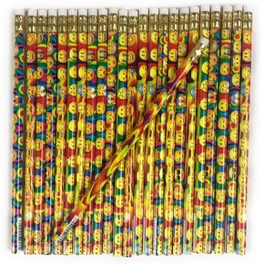 لاكي باين اقلام رصاص بتصميم رموز تعبيرية مرحة للحفلات المبتسمة، صنعت في الولايات المتحدة الامريكية (مجموعة من 24 قلم) in Kuwait