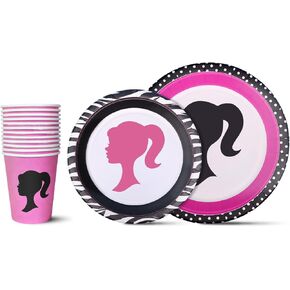 Valentina Buck 12 Guests Girl Party Plates Cups for Babi Party Supplies, 24 Birthday Plate 7 Inch 9 Inch, 12 Juice Paper Cups Set 9 Oz in Kuwait