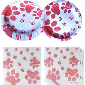 لوازم حفلات أعياد الميلاد برسمة مخلب الجرو، 20 طبقًا و20 منديلاً، مطبوعات مخالب الكلب لتزيين حفلات أعياد الميلاد وحفلات استقبال المولود in Kuwait