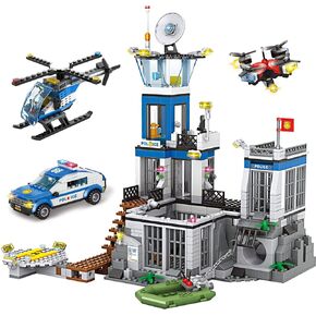 City Police Prison Island Building Blocks Set, Police Station Building Toy Kit with Police Car Drone Helicopter Boats, Best Preschool Toys Gift for Kids, Boys, and Girls Aged 6+ (946 Pieces)