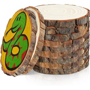 اف اس دبليو سي سي كيه 6 قطع من شرائح الخشب غير المكتملة، دائرة خشبية مستديرة 6.3-7 انش مع لحاء شجرة، قطع مركزية خشبية ريفية كبيرة لتزيين طاولة الزفاف والحرف اليدوية in Kuwait