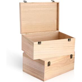 Wesiti 2 Pcs Unfinished Wooden Box 14 x 10 x 6.5 Inch Treasure Chest Craft Box with Hinged Lid Rustic Large Paint Box Stash Crate for Storage Carving DIY Gift in Saudi Arabia