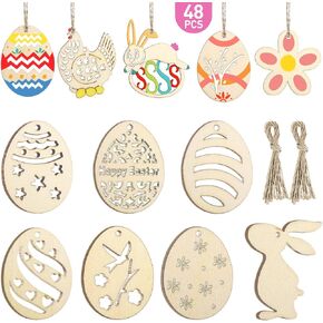 Toyvian 48 Pieces Easter Crafts Wooden Ornaments Unfinished Crafts Hanging Embellishments Crafts for Kids Easter Party Supplies DIY Decor in Kuwait