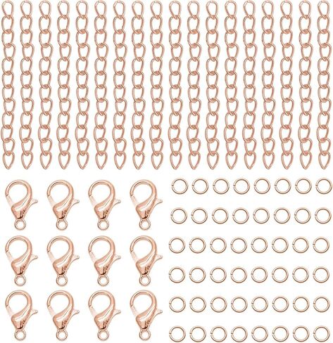 90pcs Extender Chains and 100pcs Alloy Lobster Clasps with 100pcs Open Jump Ring,Twist Tail Chain Bracelet Chain Extender Lobster Claw Clasps for Jewelry Making Supplies(290pcs,Gold) in Saudi Arabia