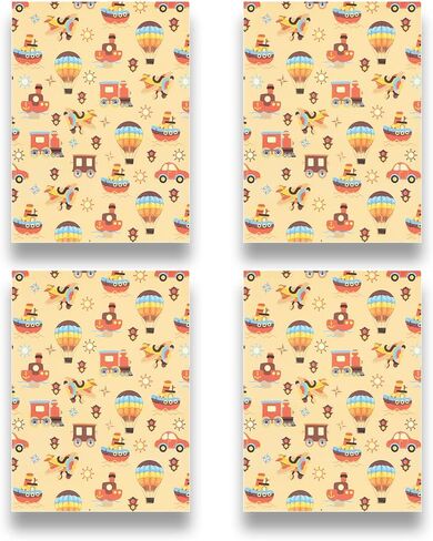 Geluode Birthday Wrapping Paper for Boys Men Kids, Cartoon Car Boat Train Hot Air Balloon Plane Transport Brown Wrapping Paper 4 Sheets 20x28 Inches Per Sheet in Saudi Arabia