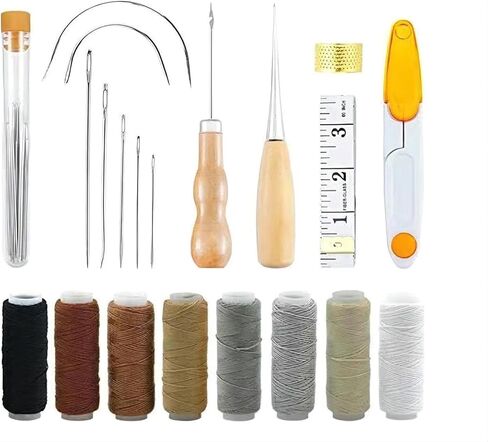 Upholstery Repair Kit, Upholstery Thread 8 Rolls Colors (32.8 Yards) Assorted Hand Sewing Needles kit (Silver-29pcs) in Kuwait