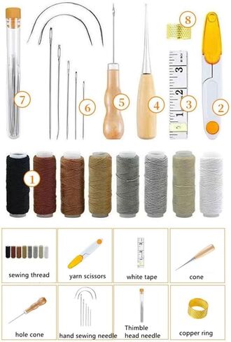 Upholstery Repair Kit, Upholstery Thread 8 Rolls Colors (32.8 Yards) Assorted Hand Sewing Needles kit (Silver-29pcs) in Kuwait