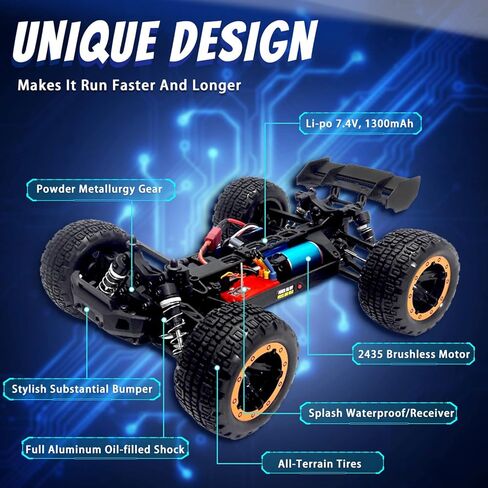 Losbenco 1:16 4X4 RTR Brushless Fast RC Cars for Adults, Max 42mph Hobby Electric Off-Road Racing Buggy, 4WD Offroad Remote Control Car with 2 Li-Po Batteries, Monster RC Truck for Boys in Kuwait