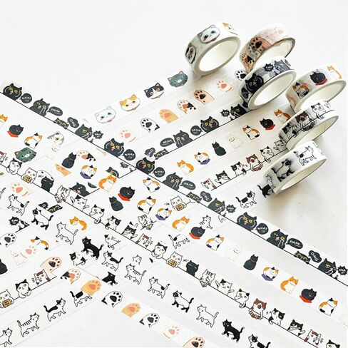 مجموعة شريط واشي للقطط - شريط واشي بعرض 15 مم، شريط واشي لطيف بطول 16 قدم/لفة، مستلزمات سجل القصاصات، لوازم اليوميات، الحرف اليدوية للأطفال، شريط واشي كاواي، تغليف الهدايا، مجلة رصاصة in Kuwait
