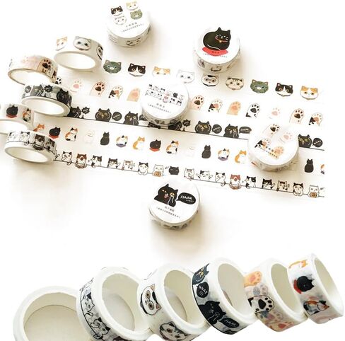 مجموعة شريط واشي للقطط - شريط واشي بعرض 15 مم، شريط واشي لطيف بطول 16 قدم/لفة، مستلزمات سجل القصاصات، لوازم اليوميات، الحرف اليدوية للأطفال، شريط واشي كاواي، تغليف الهدايا، مجلة رصاصة in Kuwait