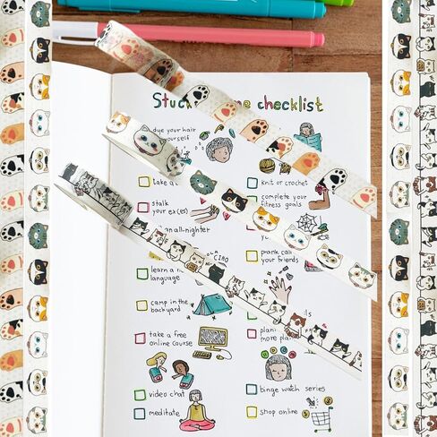 مجموعة شريط واشي للقطط - شريط واشي بعرض 15 مم، شريط واشي لطيف بطول 16 قدم/لفة، مستلزمات سجل القصاصات، لوازم اليوميات، الحرف اليدوية للأطفال، شريط واشي كاواي، تغليف الهدايا، مجلة رصاصة in Kuwait