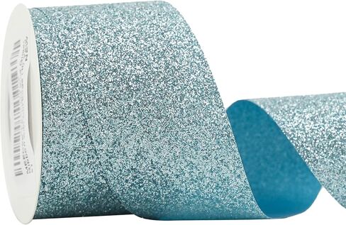 MEEDEE Blue Glitter Ribbon Cut Edge Ribbon 3/8 Inch X 25 Yards Turquoise Blue Metallic Glitter Ribbon for Card Making Thin Ribbon for Gift Wrapping Metallic Fabric Ribbon Winter Christmas Decorations in Kuwait