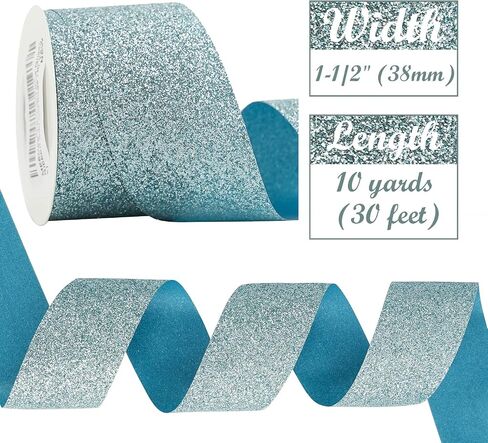 MEEDEE Blue Glitter Ribbon Cut Edge Ribbon 3/8 Inch X 25 Yards Turquoise Blue Metallic Glitter Ribbon for Card Making Thin Ribbon for Gift Wrapping Metallic Fabric Ribbon Winter Christmas Decorations in Kuwait