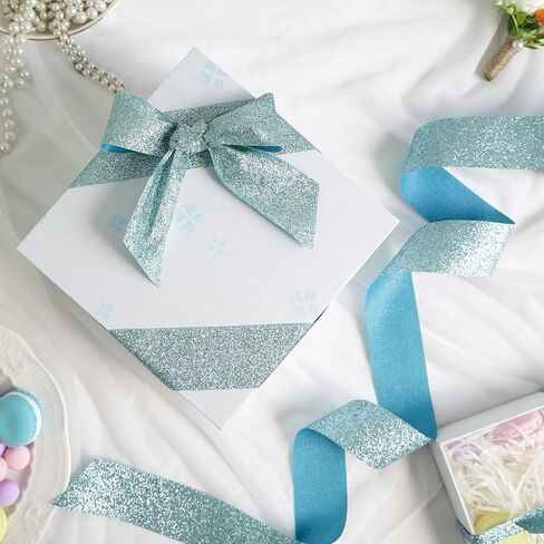 MEEDEE Blue Glitter Ribbon Cut Edge Ribbon 3/8 Inch X 25 Yards Turquoise Blue Metallic Glitter Ribbon for Card Making Thin Ribbon for Gift Wrapping Metallic Fabric Ribbon Winter Christmas Decorations in Kuwait