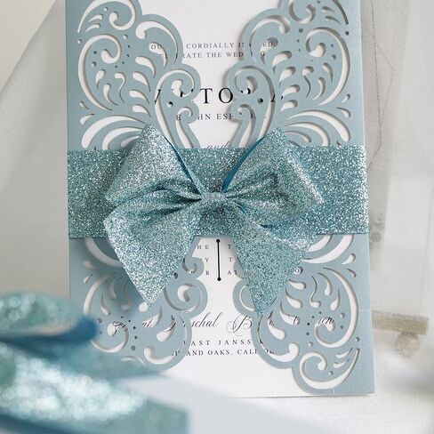 MEEDEE Blue Glitter Ribbon Cut Edge Ribbon 3/8 Inch X 25 Yards Turquoise Blue Metallic Glitter Ribbon for Card Making Thin Ribbon for Gift Wrapping Metallic Fabric Ribbon Winter Christmas Decorations in Kuwait