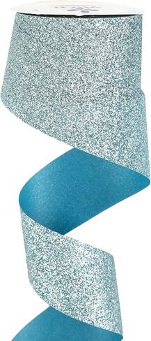 MEEDEE Blue Glitter Ribbon Cut Edge Ribbon 3/8 Inch X 25 Yards Turquoise Blue Metallic Glitter Ribbon for Card Making Thin Ribbon for Gift Wrapping Metallic Fabric Ribbon Winter Christmas Decorations in Kuwait