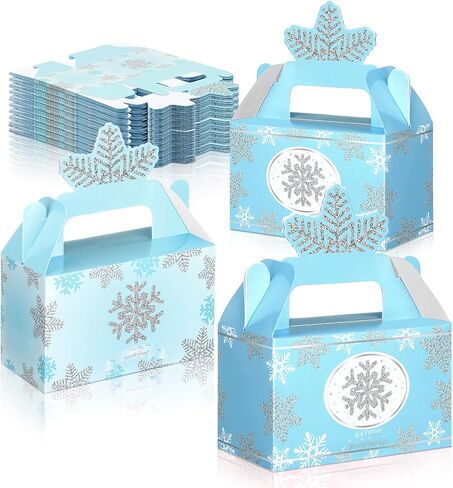 12 Pcs Wonderland Party Favor Box Winter Gable Boxes Snowflake Treat Boxes Birthday Box Paper Goodie Boxes Gift Box for Wonderland Birthday Winter Holidays Baby Shower Weddings Decorations (Blue) in Kuwait