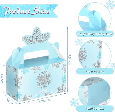 12 Pcs Wonderland Party Favor Box Winter Gable Boxes Snowflake Treat Boxes Birthday Box Paper Goodie Boxes Gift Box for Wonderland Birthday Winter Holidays Baby Shower Weddings Decorations (Blue) in Kuwait