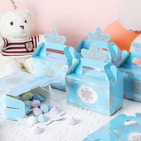 12 Pcs Wonderland Party Favor Box Winter Gable Boxes Snowflake Treat Boxes Birthday Box Paper Goodie Boxes Gift Box for Wonderland Birthday Winter Holidays Baby Shower Weddings Decorations (Blue) in Kuwait