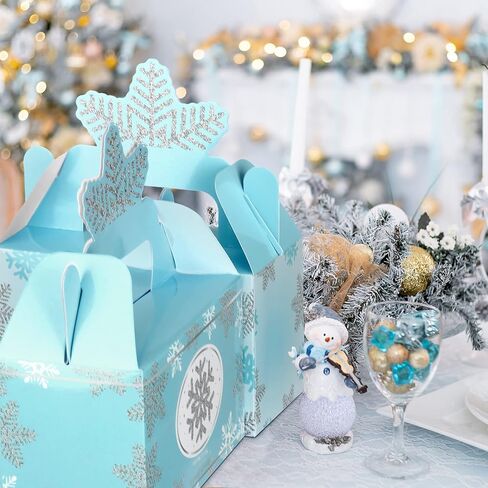 12 Pcs Wonderland Party Favor Box Winter Gable Boxes Snowflake Treat Boxes Birthday Box Paper Goodie Boxes Gift Box for Wonderland Birthday Winter Holidays Baby Shower Weddings Decorations (Blue) in Kuwait