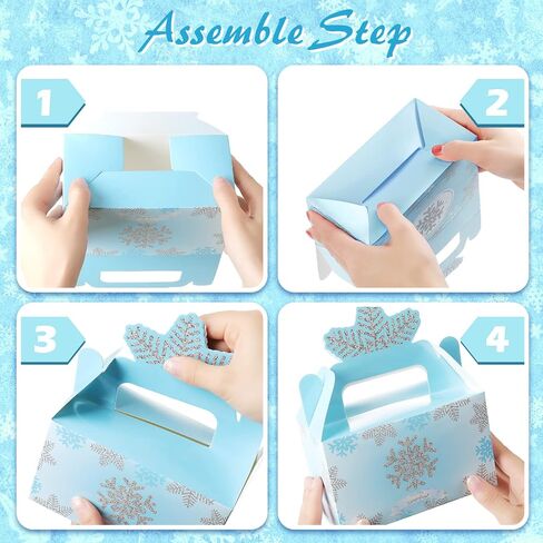 12 Pcs Wonderland Party Favor Box Winter Gable Boxes Snowflake Treat Boxes Birthday Box Paper Goodie Boxes Gift Box for Wonderland Birthday Winter Holidays Baby Shower Weddings Decorations (Blue) in Kuwait