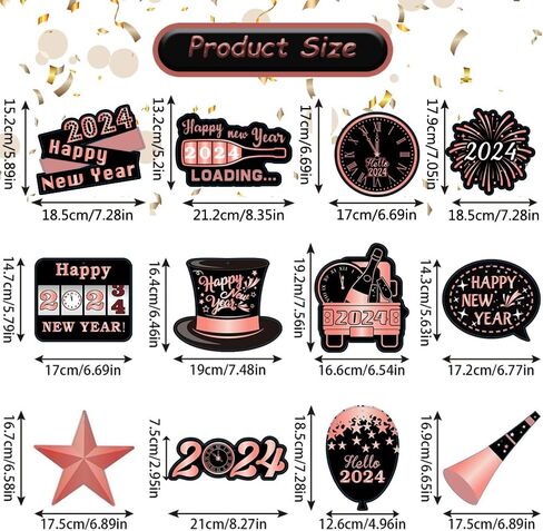 30 قطعة من ديكورات السنة الجديدة السعيدة من كويموي، ديكورات السنة الجديدة السعيدة 2024، شرائط العد التنازلي للعام الجديد باللون الذهبي الوردي والاسود لحفلات ليلة رأس السنة in Kuwait