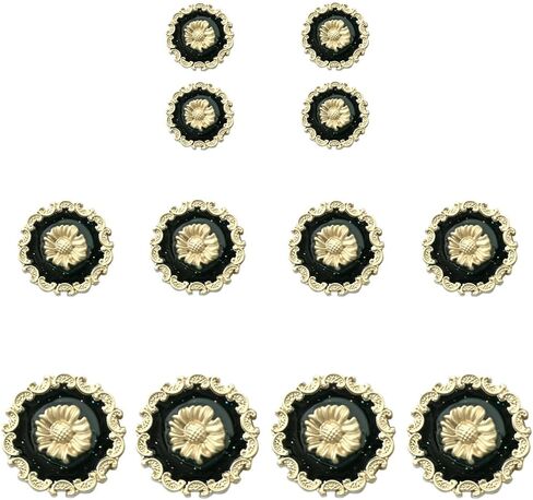PFFNGPEN 12 Pcs Metal Suit Button Set, Sunflower Button Retro Tassel Black Gold Button, Suitable for Suits, Outerwear, Uniforms, Shirts, Suits and Jackets in Saudi Arabia