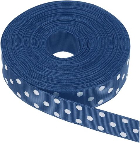MECCANIXITY Grosgrain أشرطة 25 ياردة 1 بوصة أزرق داكن مع نقاط بيضاء شريط فيونكة تزيين للحرف اليدوية تغليف الهدايا الزفاف DIY صناعة يدوية in Kuwait