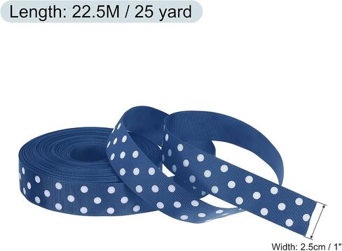 MECCANIXITY Grosgrain أشرطة 25 ياردة 1 بوصة أزرق داكن مع نقاط بيضاء شريط فيونكة تزيين للحرف اليدوية تغليف الهدايا الزفاف DIY صناعة يدوية in Kuwait