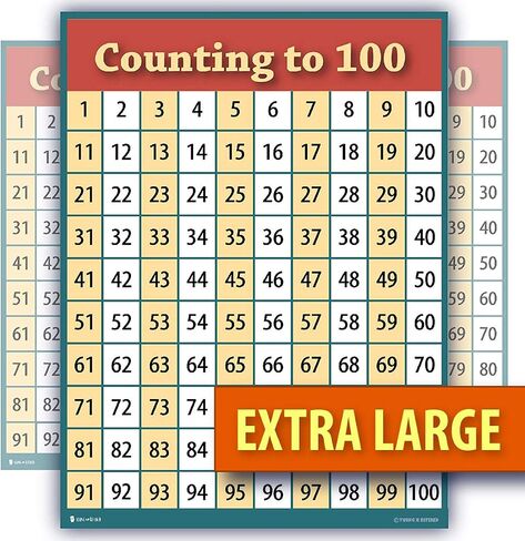 العد إلى 100 رقم، مائة مخطط كبير جدًا، ملصق تعليمي واضح ومصفح للمعلمين الكبار والطلاب، ضخم 24 × 30 in Kuwait